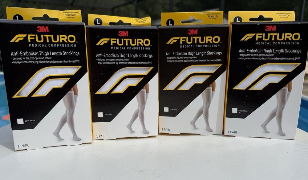 (4) Futuro 3M Medical Moderate Compression Anti Embolism White Thigh High LARGE